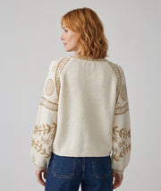Pull en maille jacquard femme Andréa beige à motifs dorés face arrière