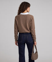 Pull col chemise femme taupe à col V et manches longues