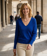 Pull col V uni - rose