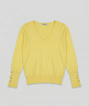 Pull col V uni jaune face avant