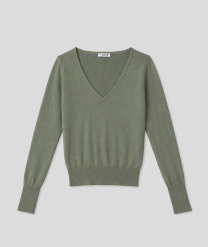 Pull col V avec détails boutons - kaki