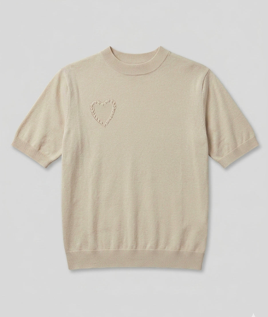 Pull manches courtes cœur avant - beige
