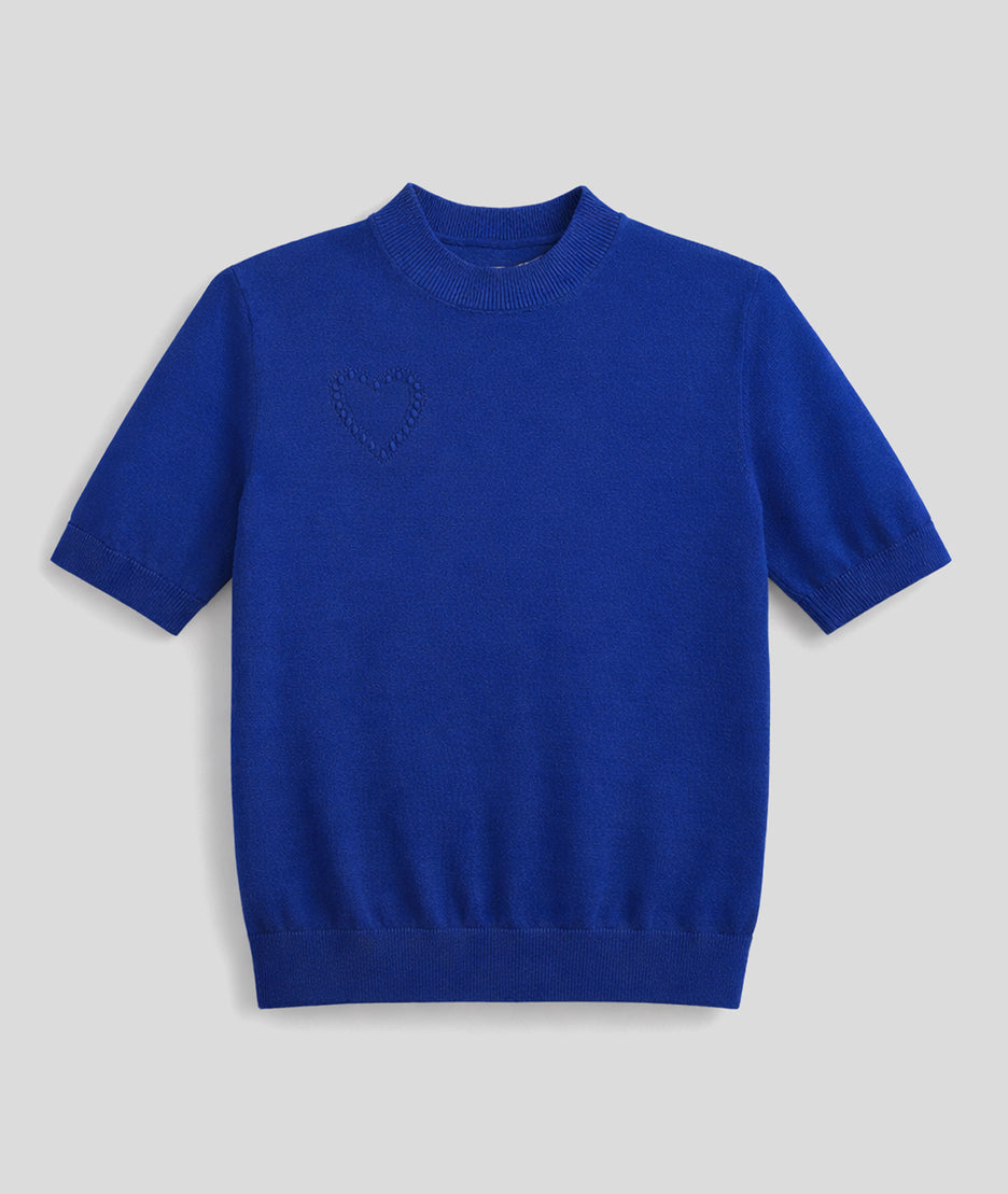 Pull Cory manches courtes cœur - bleu roi avant