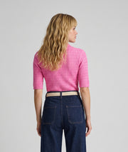 Pull Cuore rose manches courtes en maille torsadée avec broderie cœur rouge — Carnaby