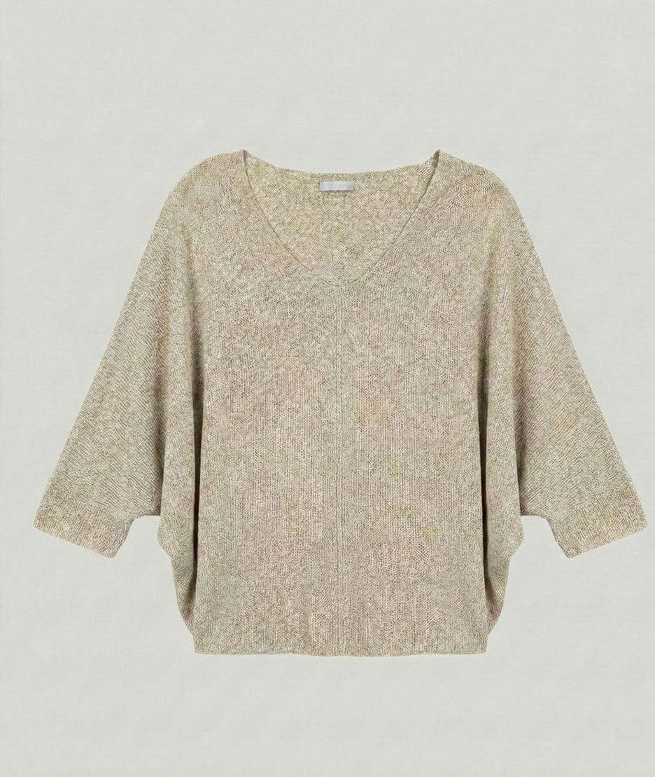 Pull ample pailleté Ilura beige face avant