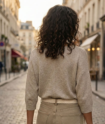 Pull ample pailleté Ilura beige face arrière