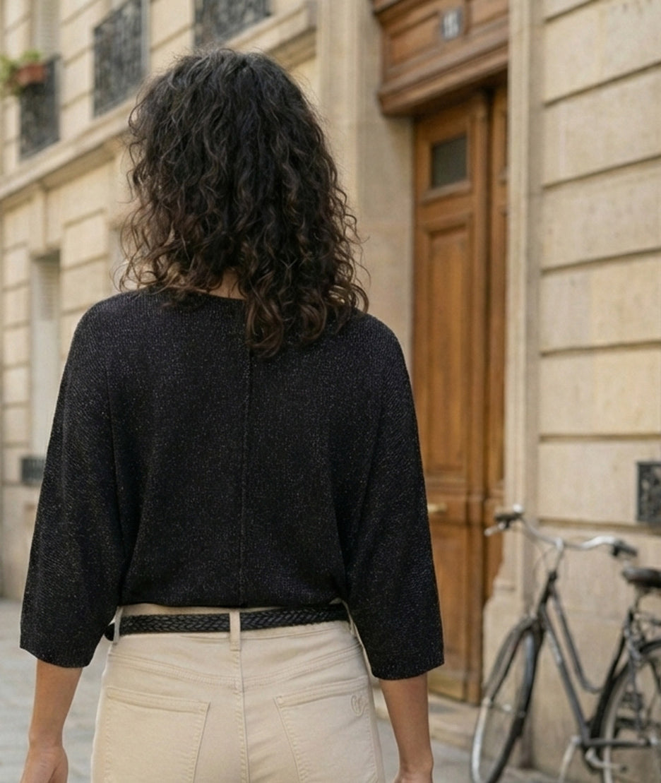 Pull ample pailleté Ilura noir face arrière