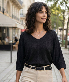 Pull ample pailleté Ilura noir face avant