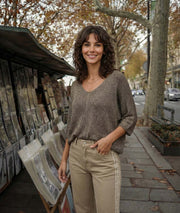 Pull ample pailleté Ilura taupe face avant
