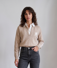 Pull-over beige à pois blancs Amour - beige