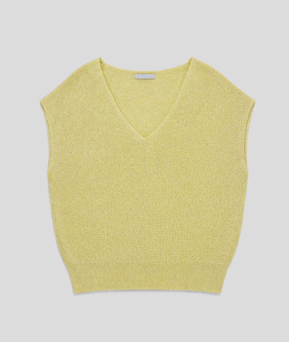 Pull Lexi en maille pailleté jaune face
