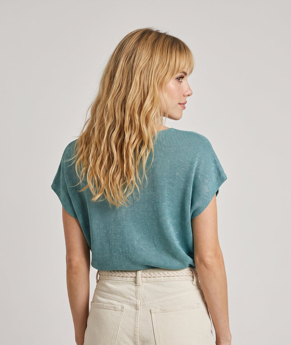 Pull Lexi en maille pailleté - turquoise