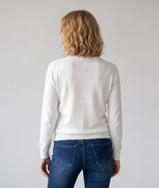 Pull col V femme écru Miulo en maille fine avec broche en strass