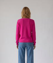 Pull manches longues femme fushia maille fine avec broche strass amovible