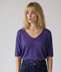 Pull col V Modali brillant - olive