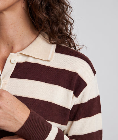 Pull Polo marron et blanc à rayures — marque Carnaby