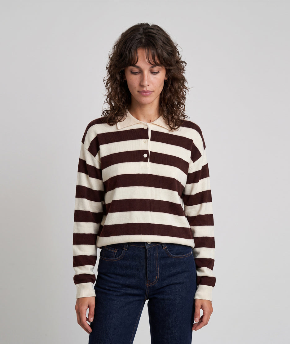 Pull Polo marron et blanc à rayures — marque Carnaby