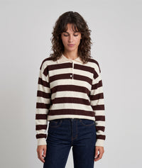 Pull Polo à rayures - marron/blanc