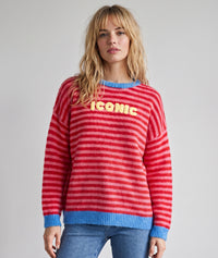 Pull rayé Sofy à inscription « Iconic » - rouge/bleu