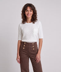 Pull manches courtes Tasca maille torsadée - ecru
