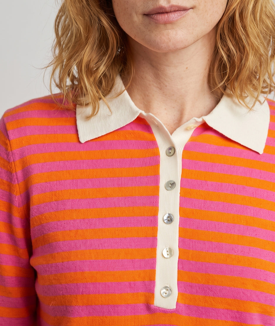 Pull Veronika orange et fushia à rayures manches longues et col chemise — Carnaby