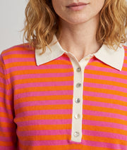 Pull Veronika orange et fushia à rayures manches longues et col chemise — Carnaby