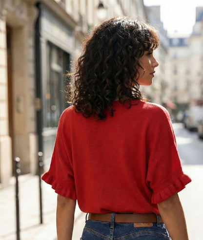 Pull manches à volants Violyvi rouge face arrière