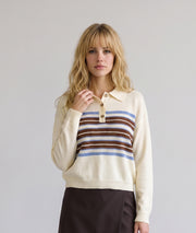 Pull Will écru style polo à rayures — marque Carnaby