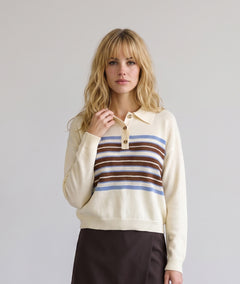 Pull Will écru style polo à rayures — marque Carnaby