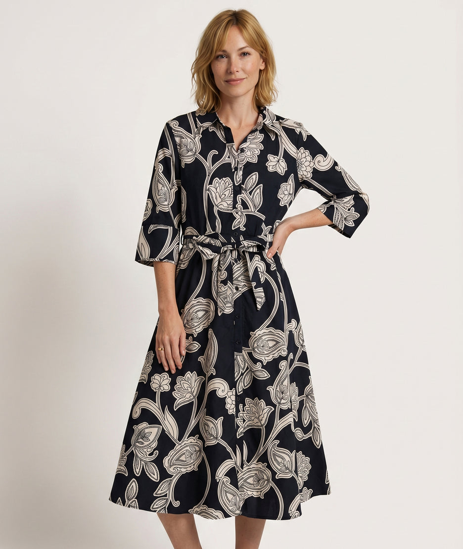 Robe Annaelle chemise longue à motif marine face