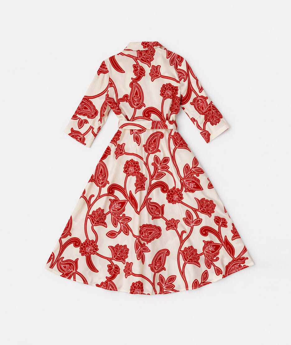 Robe Annaelle chemise longue à motif - rouge