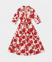 Robe Annaelle chemise longue à motif - rouge