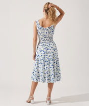 Robe Armande midi blanc bleu motif fleuri dos — marque Carnaby