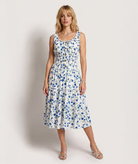 Robe midi Armande motif fleuri - blanc/bleu