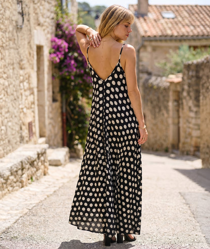 Robe longue à pois Aurelia noire dos — marque Carnaby