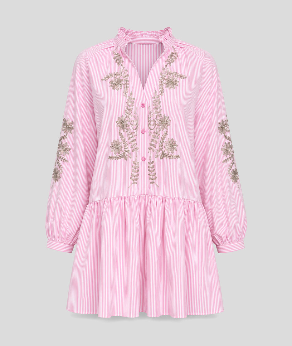 Robe courte Billi à broderies rose face