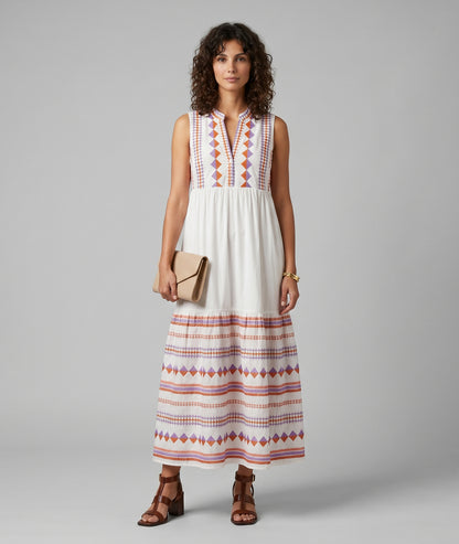 Robe longue Brodalle ecru face