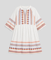 Robe Broda courte à broderies colorées ecru face