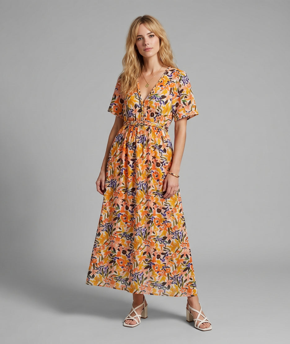 Robe longue Carlita à motifs jaune face