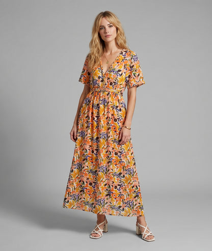 Robe longue Carlita à motifs jaune face