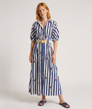 Robe longue en coton Claudie à rayures - marine face avant