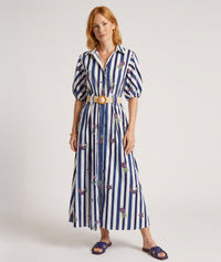 Robe longue en coton Claudie à rayures - marine
