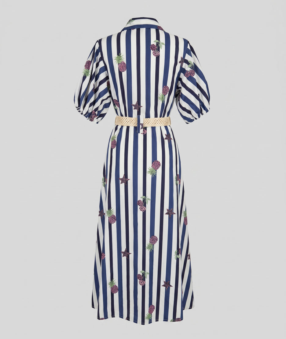 Robe longue en coton Claudie à rayures - marine face arrière