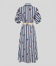 Robe longue en coton Claudie à rayures - marine face arrière