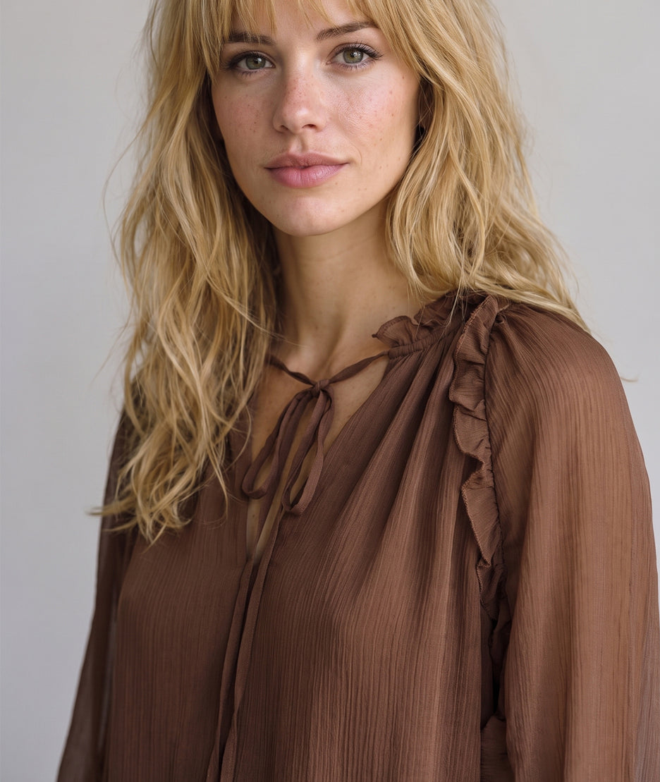 Robe fluide mi-saison femme choco avec manches transparentes