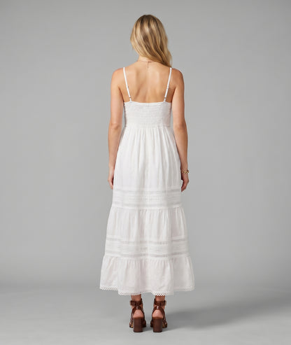 Robe longue Ella avec broderies ajourées blanc dos