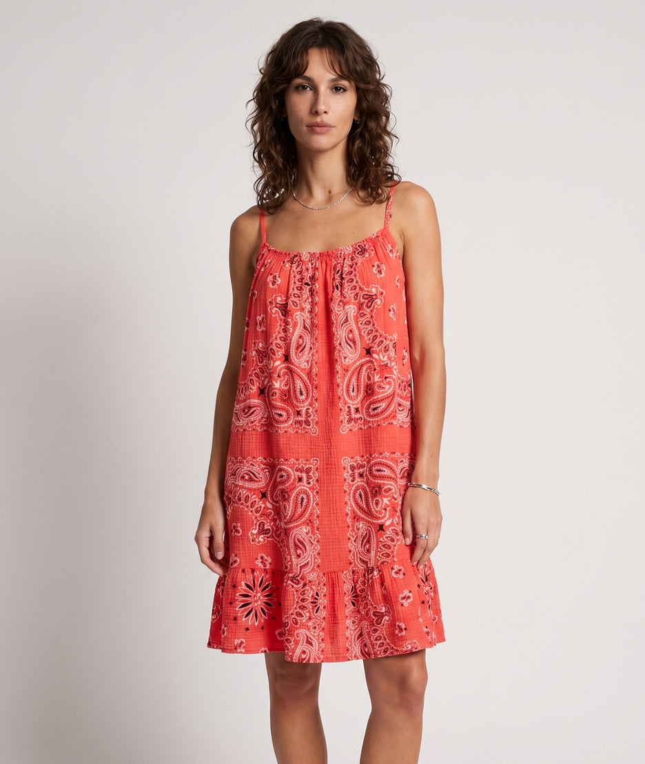 Robe courte Estelle gaz de coton face avant