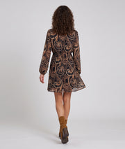 Robe courte femme Flavia noire à motif cachemire manches longues