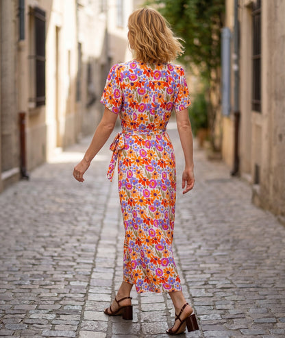 Robe Florane blanc ceinture nouée hanche manches kimono dos — Carnaby