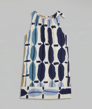 Robe Gloria à imprimé géométrique bleu fond blanc avant - Carnaby